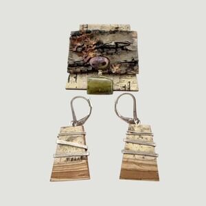 Tessoro Birch Bark Jewelry Set Earrings Brooch Pendant Sterling Silver Artisan